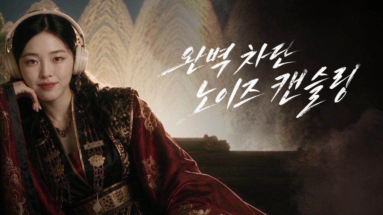 사극 콘셉트의 노이즈캔슬링 헤드셋 광고 장면
